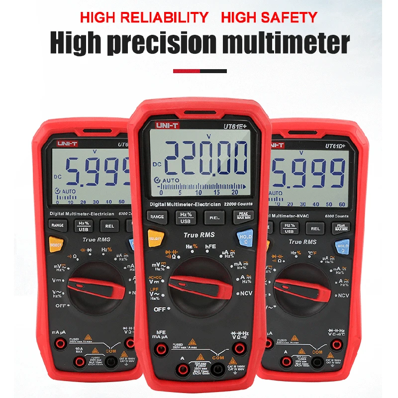 UNI-T 전문 디지털 멀티미터, UT61E, UT61D, UT61B, DC AC 1000V, 60mF, 220 mF 커패시턴스 테스트, True RMS 자동 거리 측정기
