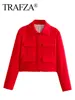 TRAFZA Spring Jacket For Women Slim Cropped Coat Elegant Solid Long Sleeve Jacket Front Flap Pocket Outerwear Fashion Streetwear 1
