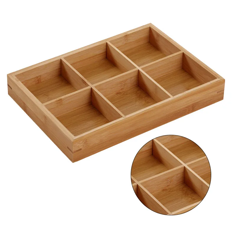 ZK20 Divided Wooden Tray Multi Compartments Serving Tray for Hot Pot Restaurants Sushi Plate 6 Compartments