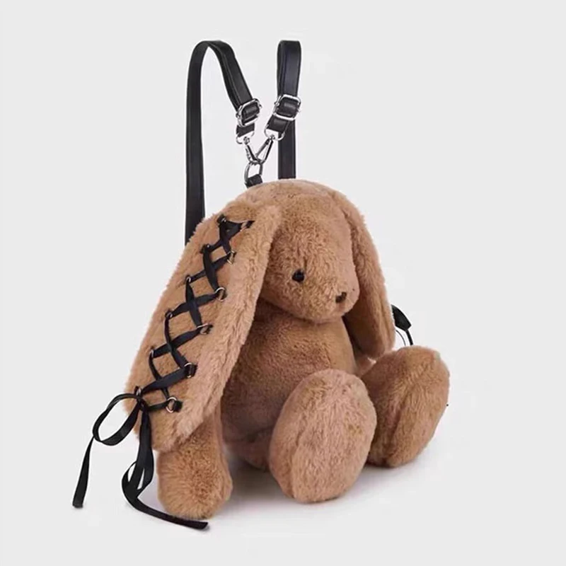 thumbnail image 1 of Mochilas con forma de conejo de dibujos animados de moda para mujer, bolsos de diseño de lujo, carteras, novedad de 2024, bufanda de seda de piel sintética, bandolera de felpa, 1 of 5