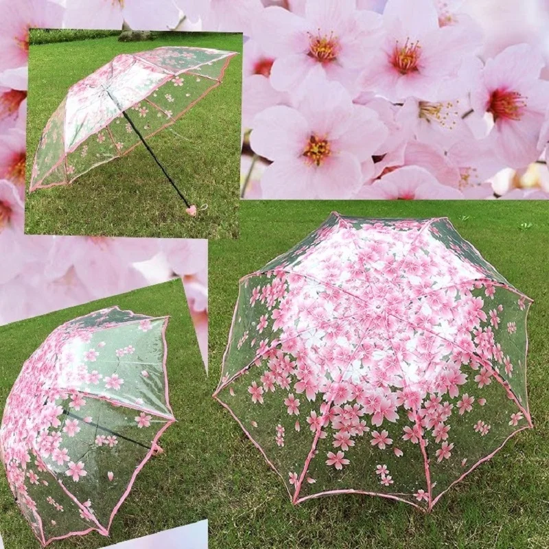 Romantic Transparent Flowers Bubble Dome Umbrella For Wind Heavy Rain Women Sun Umbrella