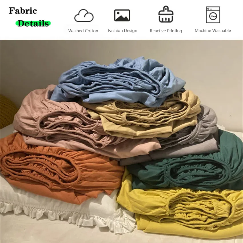 Cotton Fitted Sheet with Elastic Band Anti-Slip Mattress Cover for Single Double Queen King Bed Adjustable Plain Fitted Bedsheet 2