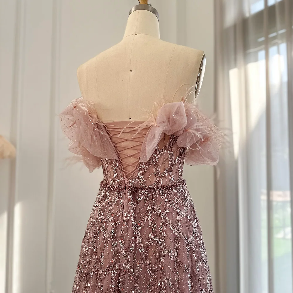 Sharon Said Luxury Pink Dubai Feathers Evening Dresses Blue Off Shoulder  Green Formal Women Wedding Party Gown SS303 Customized - AliExpress 320
