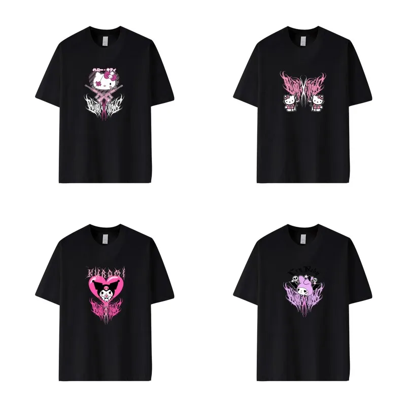 

Футболка Sanrio Y2K Мужская/Женская хлопковая с коротким рукавом, модная Милая Свободная Повседневная рубашка с героями мультфильмов, для пар, ...