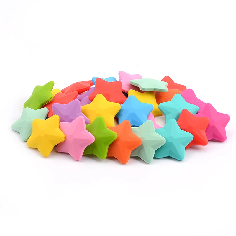 LOFCA 10pcs Silicone Beads Soft Baby Teething Beads Diy Jewelry Bracelet Necklace and Pendant baby teether silicone star Shape 5