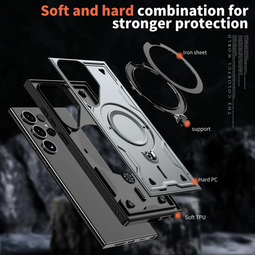 Magnetic Ring Wireless Charging Metal Armor Phone Case