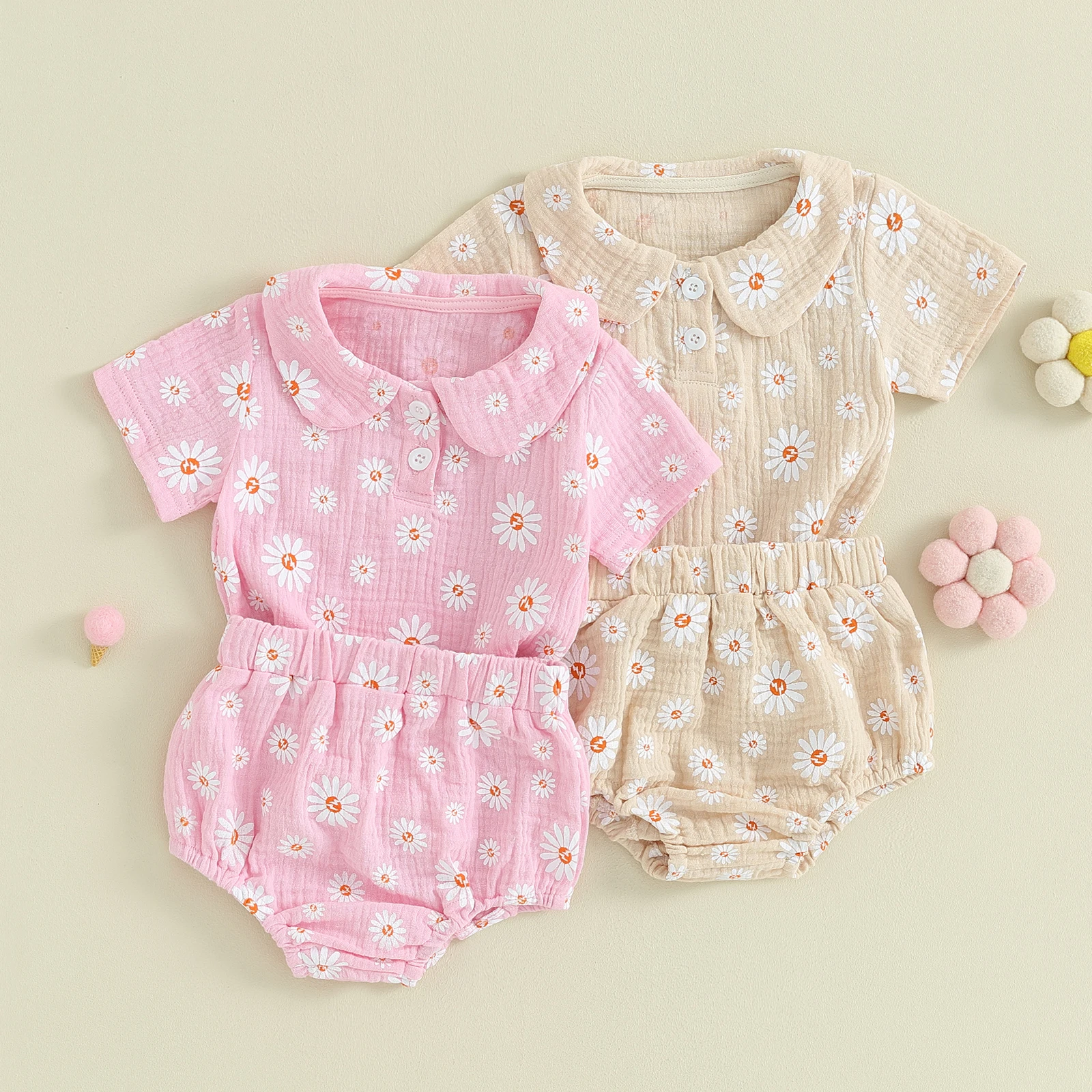 PudcocoInfantBabyGirlsShortsSetFlowerPrintShortSleeveTshirt