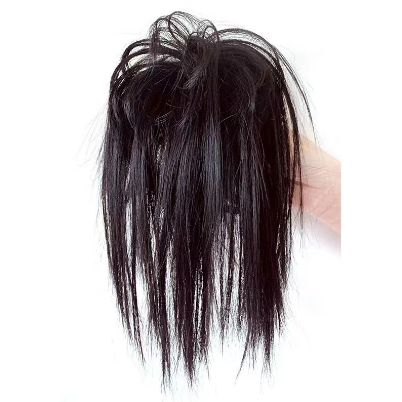 Anemone Human Nautral Hair Messy Straight Hair Buns Tail Claw Clip In Extension Chignon Updo Cover Hairpiece for Women 30g
