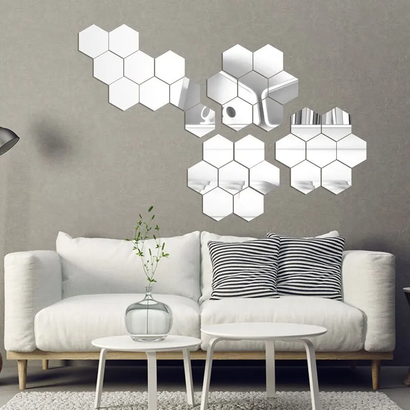 Acrylic wall sticker 24pcs/set 3D Acrylic DIY Self-adhesive Decorative Decal Hexagonal Geometric Mirror Wall Pasted Hexagon