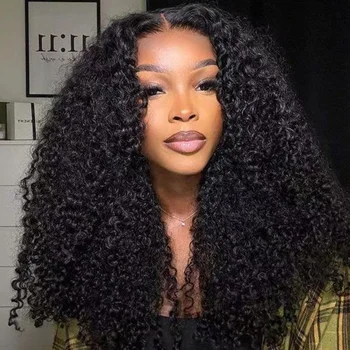 250 Density 13x6 Hd Afro Kinky Curly Wig 100% Human Hair 13x4 4c Edges Frontal Deep Wave Curly Lace Front Wigs For Women on sale