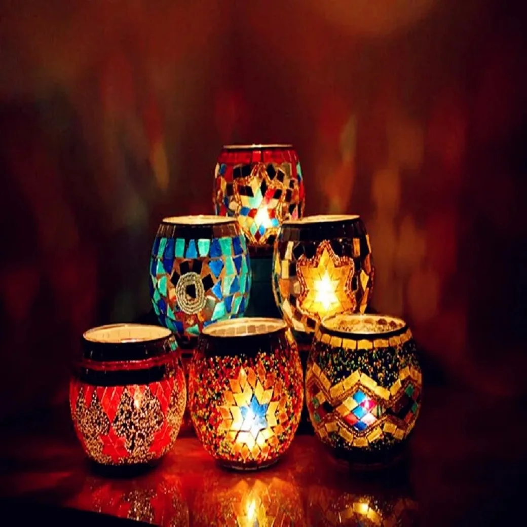 

European Retro Mosaic glass candle holders romantic candlelight dinner candles cup furnishing articles Wedding table props candl