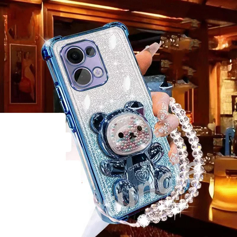 Shockproof Glitter Bear Bracelet Phone Case with Lanyard Holder