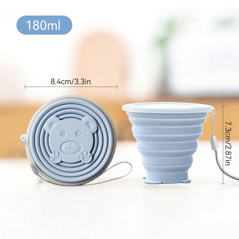 Portable Foldable Silicone Cup For Travel & Business Trips - Mouthwash, Water Bottle With Bear Design_voghion.com
