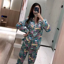 QWEEK Women's Clothing Set Cartoon Trouser Suits Spring Autumn Pajamas Suit for Home Pour Femme Pijamas Pyjamas Sets with Pants