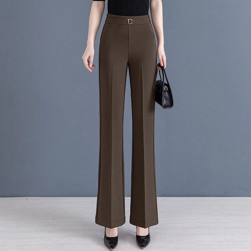 Fashion Loose Elastic High Waist Pockets Solid Color Pants Women's 2023 Autumn New Oversized Office Lady All-match Casual Capris