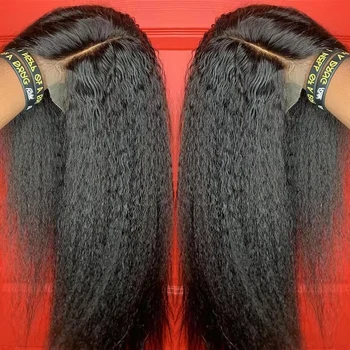 Kinky Straight Human Hair Wigs 13x4 5x5 HD Lace Front Human Hair Wigs Yaki Straight Frontal Lace Wig for Black Women Ready to Go 1