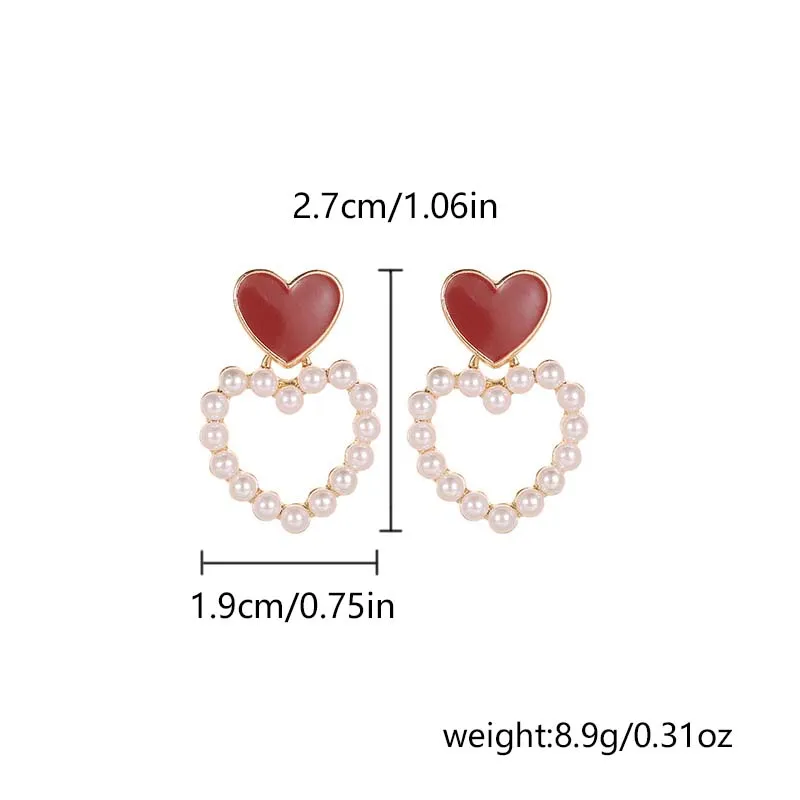 Vintage Burgundy Enamel Square Stud Earrings for Women Gold Color Metal Imitation Pearl Flower Earring Party Jewelry