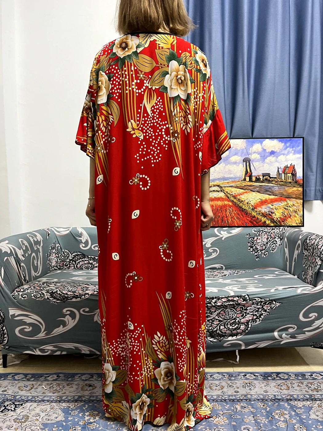 Abayas For Women 2023 Floral Round Neck Short SLeeve Print Maxi Robe Femme Musulmane Turkey Islam African Traditional With Scarf