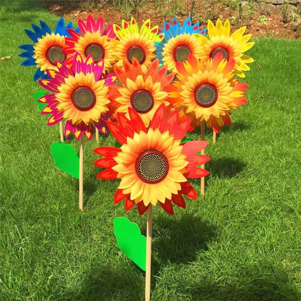 Colorful Sunflower Windmill Wind Turbine Wooden Pole Plug-in Windmill Camping Picnic Lawn Party Decoration windmill toys,garden windmill,wind spinner