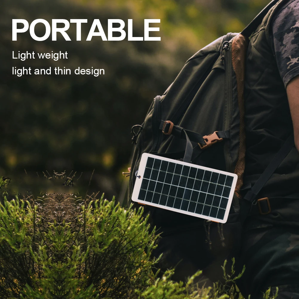 10W Solar Power Bank with Carabiner 12V Solar Power Charger Polysilicon Solar Charger Plate Portable for Outdoor Lamp Pump
