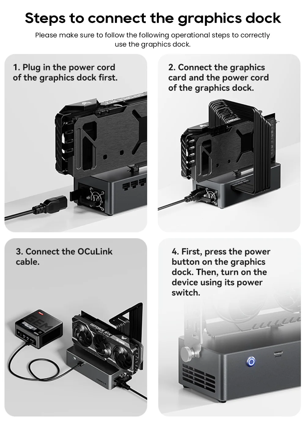 AOOSTAR AG01 eGPU-Dock mit Oculink-Anschluss, Integriertes 800W Netzteil, Unterstützt TGX-Schnittstelle Hot-Swap, OCuLink-Schnittstelle – Detail 5