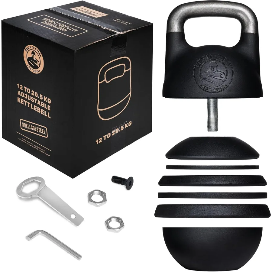 Adjustable Kettle Bell Weight Set, Steel Shell, Internally-Loaded for Full Body Workouts, Standard 35mm Handle, 12-20.5kg