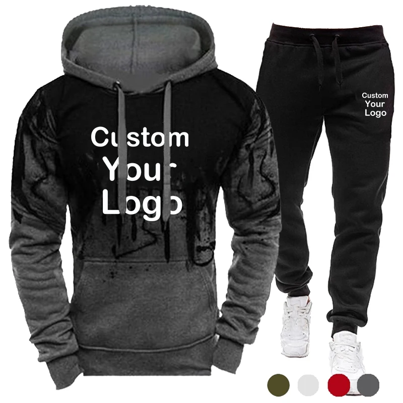 Trending Men Hoodies Pants 2Pcs/Sets Sweatshirt Sweatpants Male Gyms Fitness Tops Trousers Joggers Sportswear Tracksuits