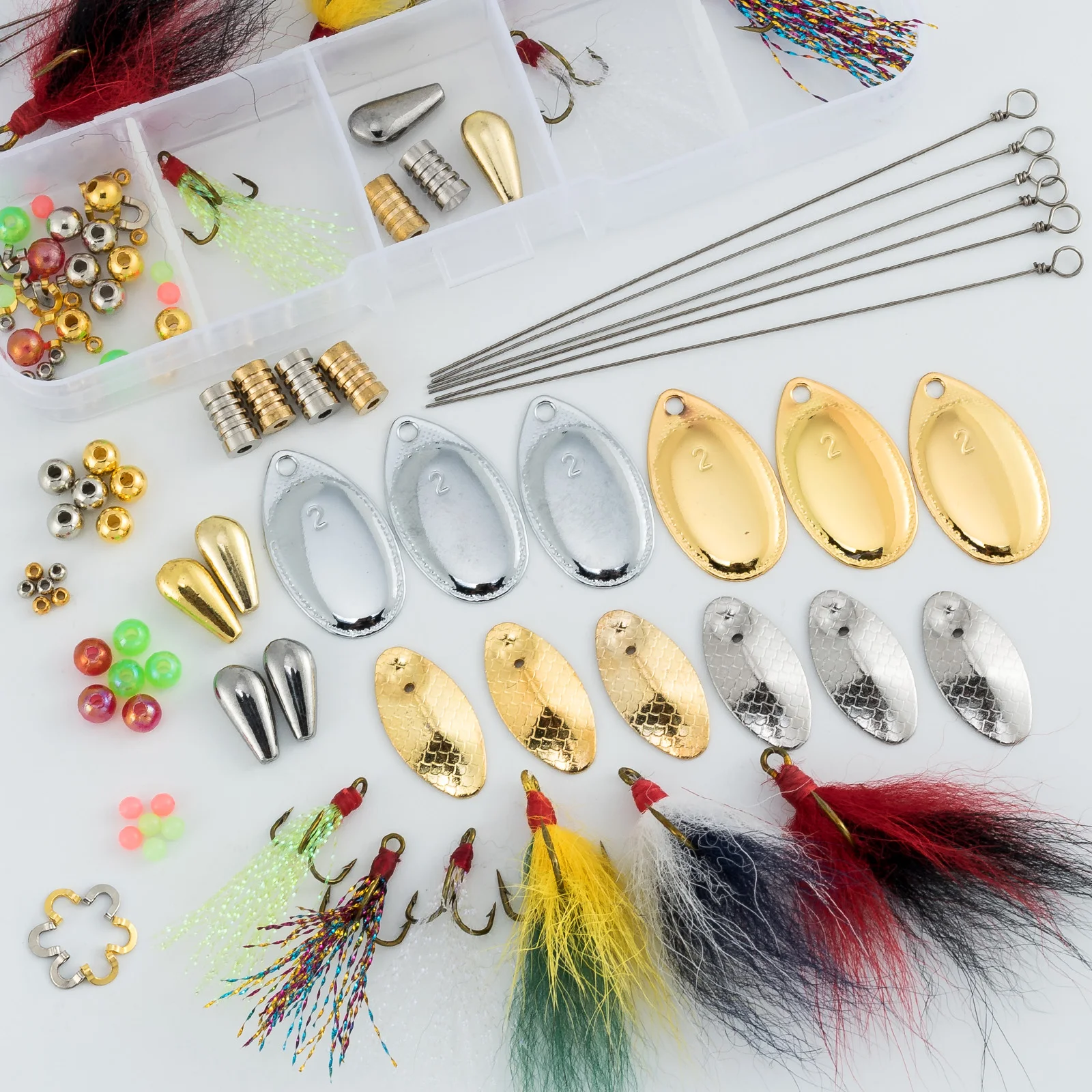 98pcs Inline Spinner Making Kit Spinner Body Blades Spinnerbait Rooster  Tail Trolling Walleye Rig Taxes Rig Freshwater Trout