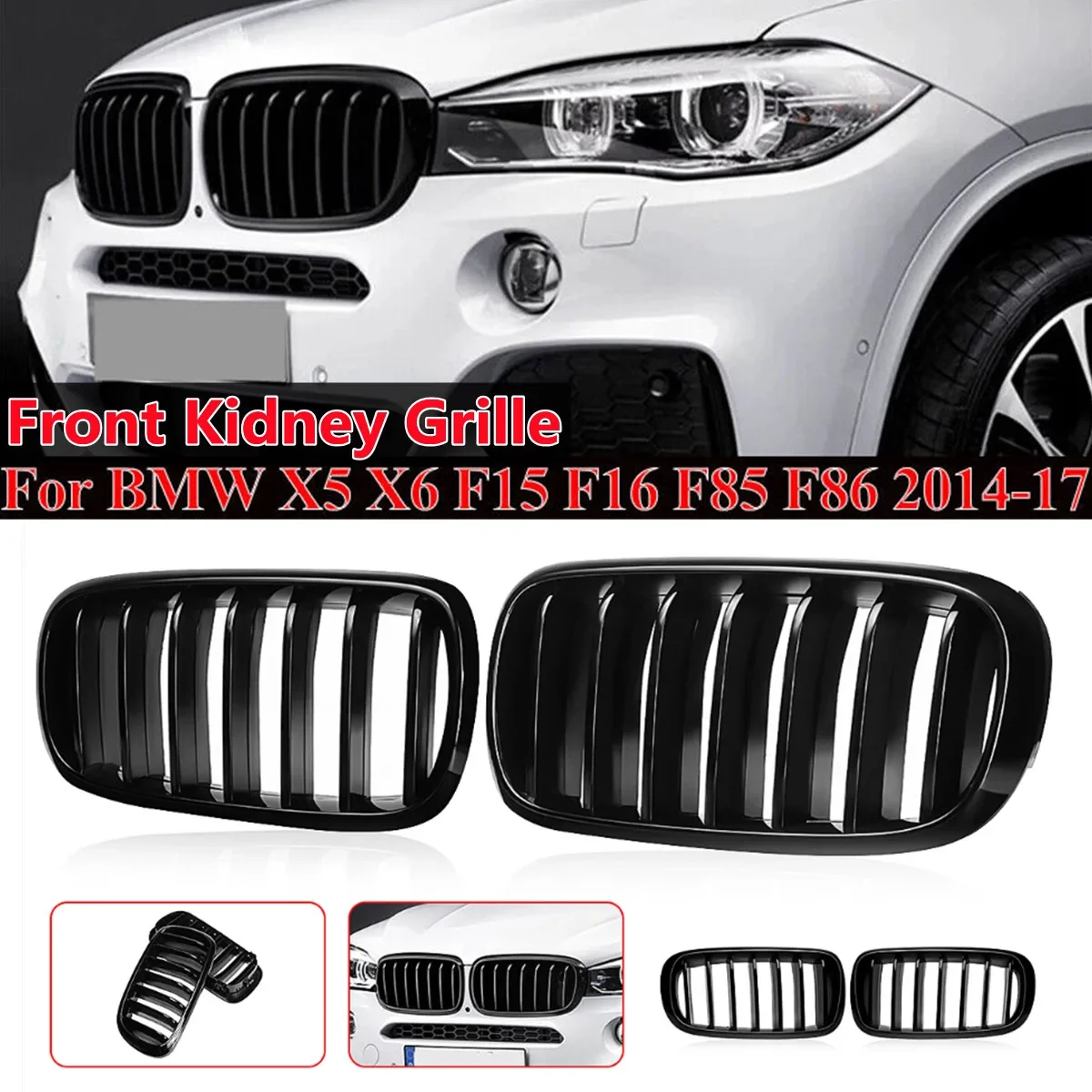 

Glossy Black Front Kidney Sport Grill Grille Single Slat For BMW F15 X5 F16 X6 2014-2017 Mesh Replace Racing Grills 51712334708