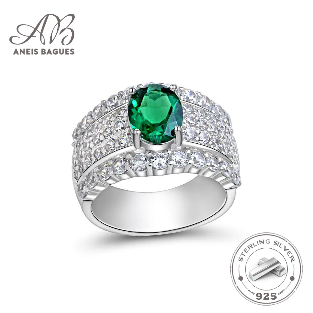 

Aneis Bagues 7 * 9 Egg Shaped Emerald Luxury 925 Sterling Silver Green High Carbon Diamond Wedding Ring For Women Jewelry Fine