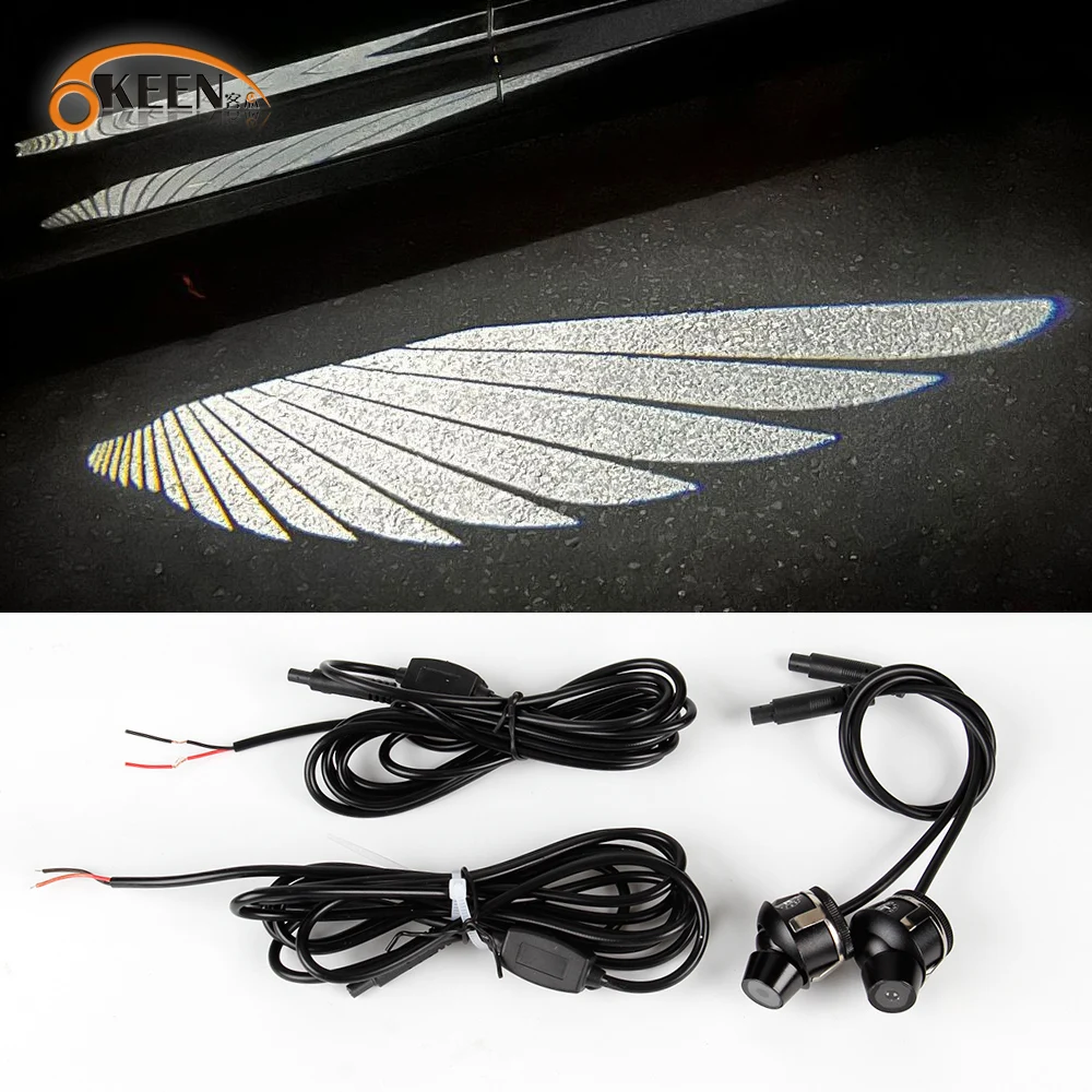 

2pcs Universal LED Welcome Door Rearview Mirror Angel Wing Auto Carpet Lamp Fit For Most Car SUV Truck Floor Illumination Decor