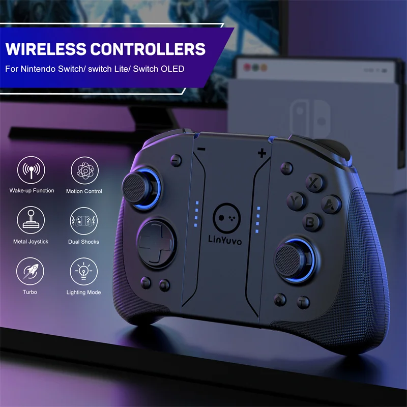 

LinYuvo KS33 Wireless Gamepad for Nintendo Switch/ Oled Gaming Switch Controller Bluetooth Wake up 6-axis Joypad Metal Joystick