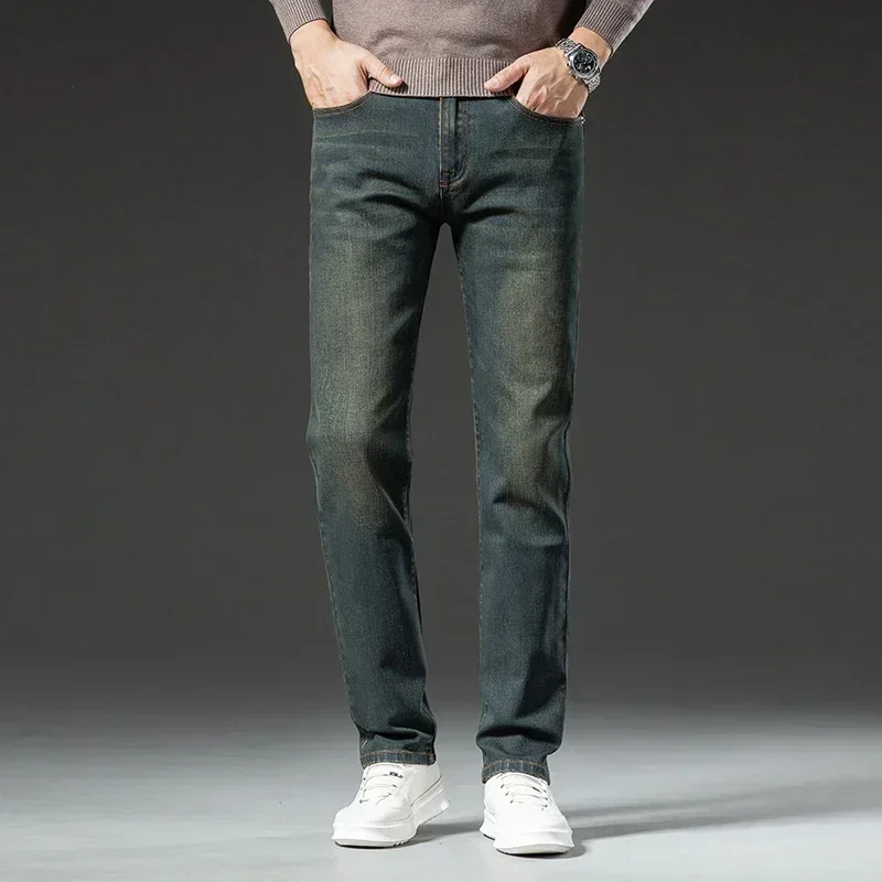 Early Autumn Brand Stretch Men Jeans Retro Slim Denim Trousers Fashion Casual Straight Blue Male Elastic Trousers