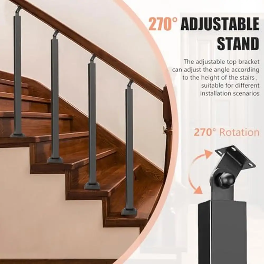 Adjustable Wrought Iron Stair Baluster Posts 4 Pack Iron Black 35" Balusters Interior Metal Stair Railing Kit Easy Assembly &