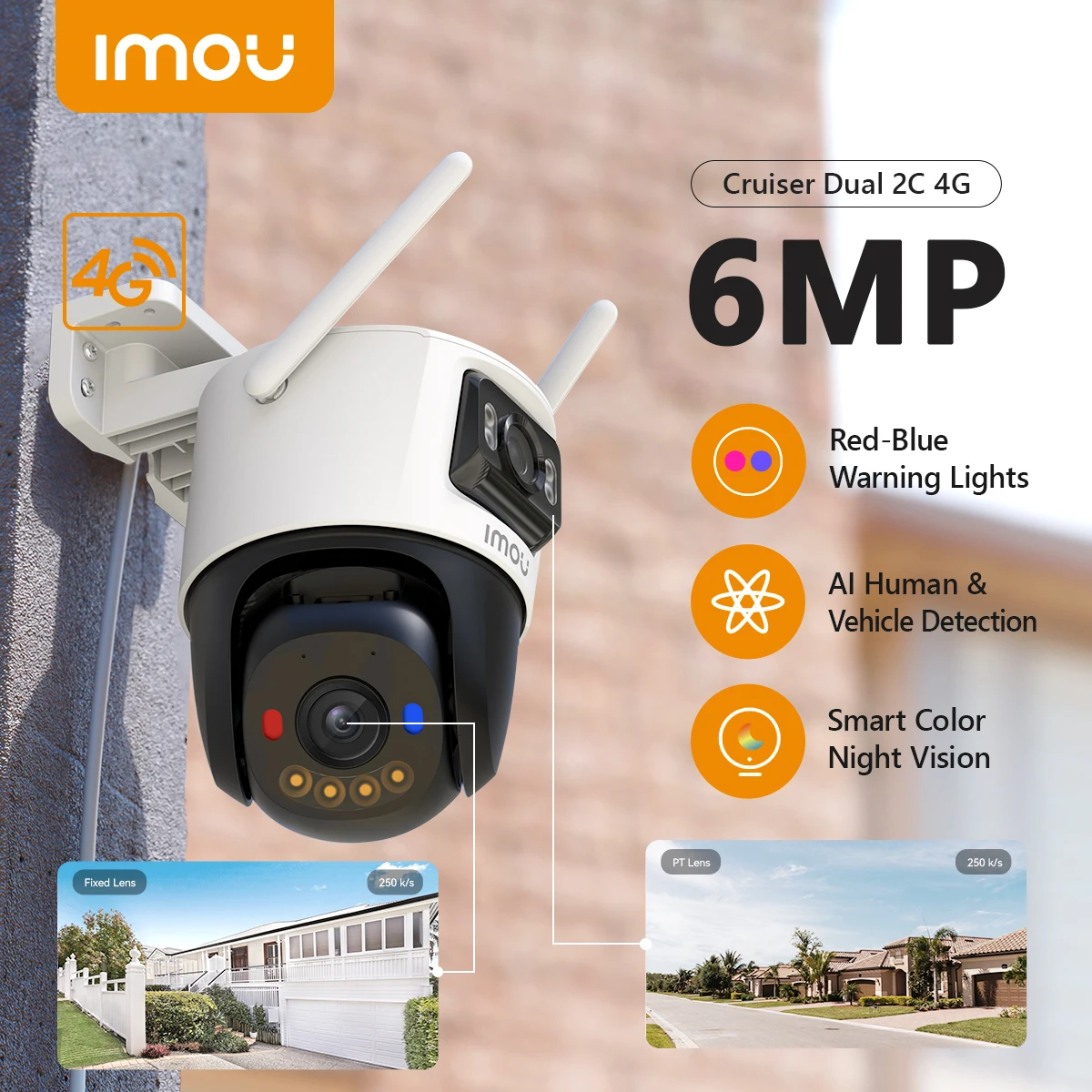 IMOU Cruiser Dual 4G 6MP Outdoor Camera Full-Color Night Vision Home Security AI Vehicle Detection Surveillance PT Camera
