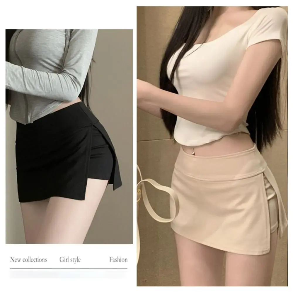 

High Waist Women's Skirt Pants American Style Side Slit Sexy Package Hips Mini Skirt Anti Glare Solid Color Pencil Skirt Office