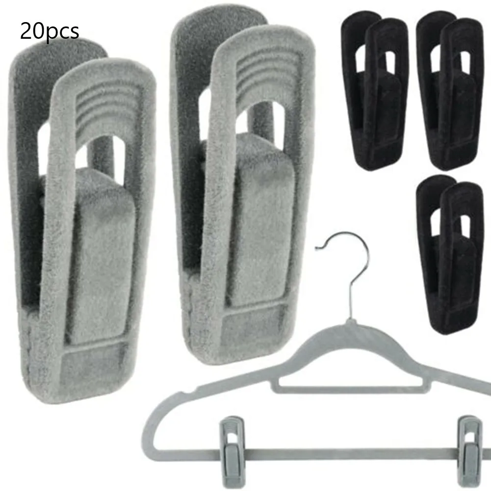 

20pcs/set Non Slip Velvet Hangers Clips For Velvet Flocked Trouser Coat Hanging Hooks Space Saving Clothes Clip Drying Racks