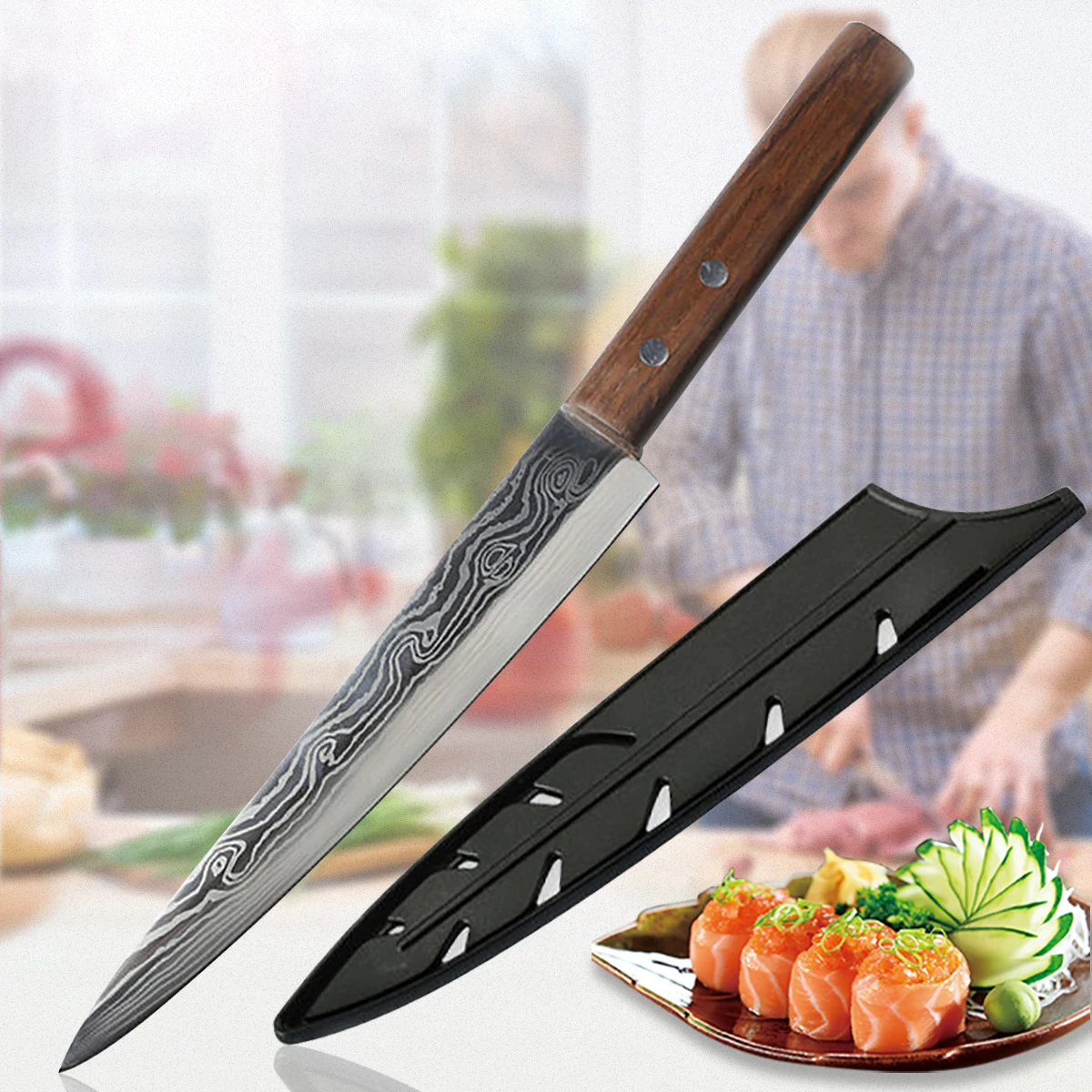 COOLINA Altomino Tungsten Steel Slicing Knife, 7.1-in Japanese Traditional  Chef, Forged Hammered Kitchen Knife, Outdoor Cooking Hunting Survival