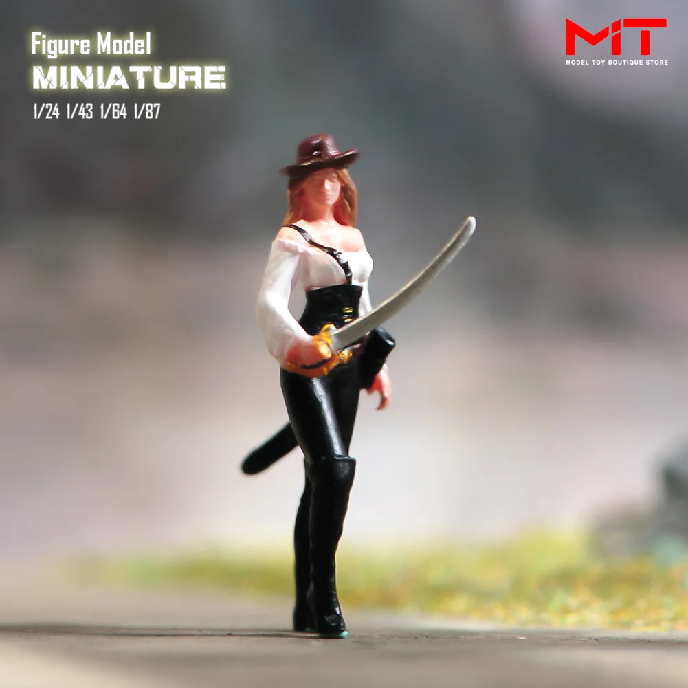 

Miniatures Figures 1/87 1/64 1/43 1/24 Female Pirate Long Sword Resin Figurine Model Creative Photography Sand Table Scene Dolls