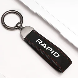 Elegant Metal and Suede Car Keychain with Emblem Design (For Rapid)