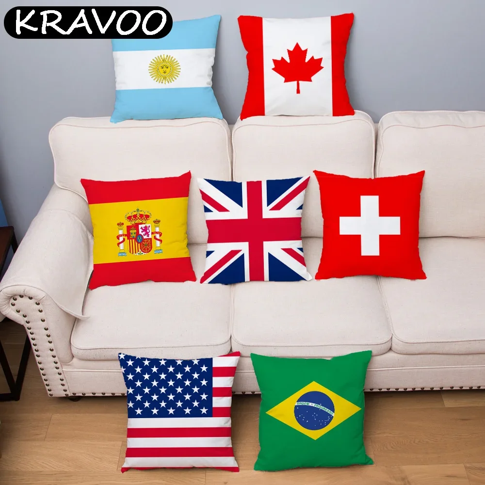 

USA Australia Flag Print Cushion Cover Polyester Pillow Cover Throw Pillow Case Sofa Bed Home Decor Funda Cojín Cojines 45x45cm