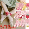 5/10 pairs Kids Socks Sets for Girls 2025 Cute Cartoon Unicorn Floral Print Children Ankle Short Breathable Cotton Toddler Sock