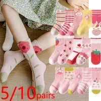 5/10 pairs Kids Socks Sets for Girls 2025 Cute Cartoon Unicorn Floral Print Children Ankle Short Breathable Cotton Toddler Sock