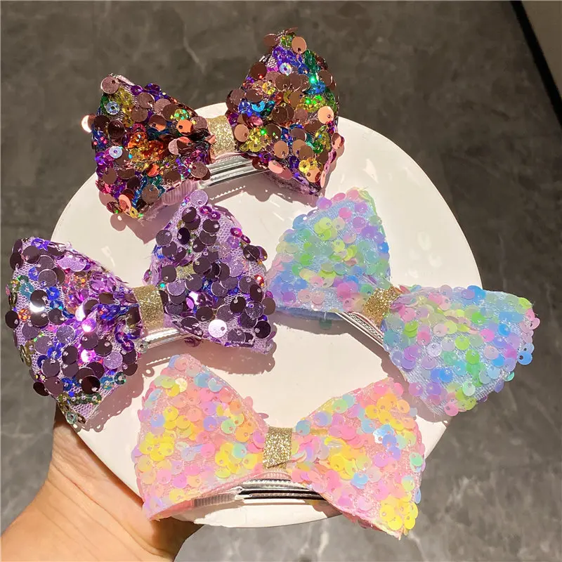 

New Large Shiny Sequin Hair Bow Hair Clip Handmade Appliqué Sequin Bow Women's Hair Accessories