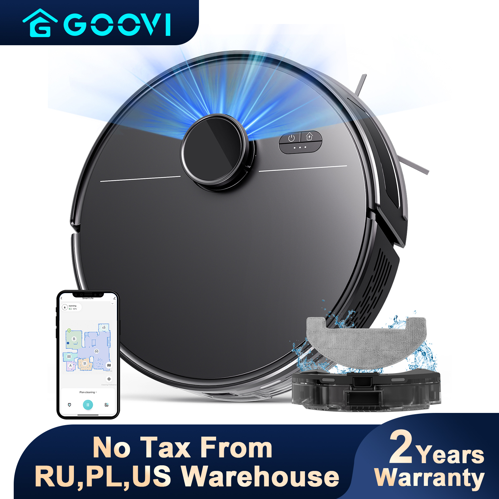 GOOVI M30 LDS SLAM TOF Robot Vacuum Cleaner 6000Pa Strong Suction,2600mAh Laser Radar System Floors Maps Selective Zone Cleaning