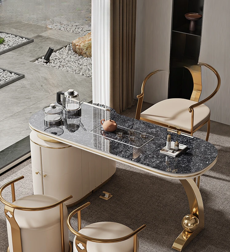 

Light luxury balcony tea table, high-end simple kung fu tea table, rock slab tea table and chair combination