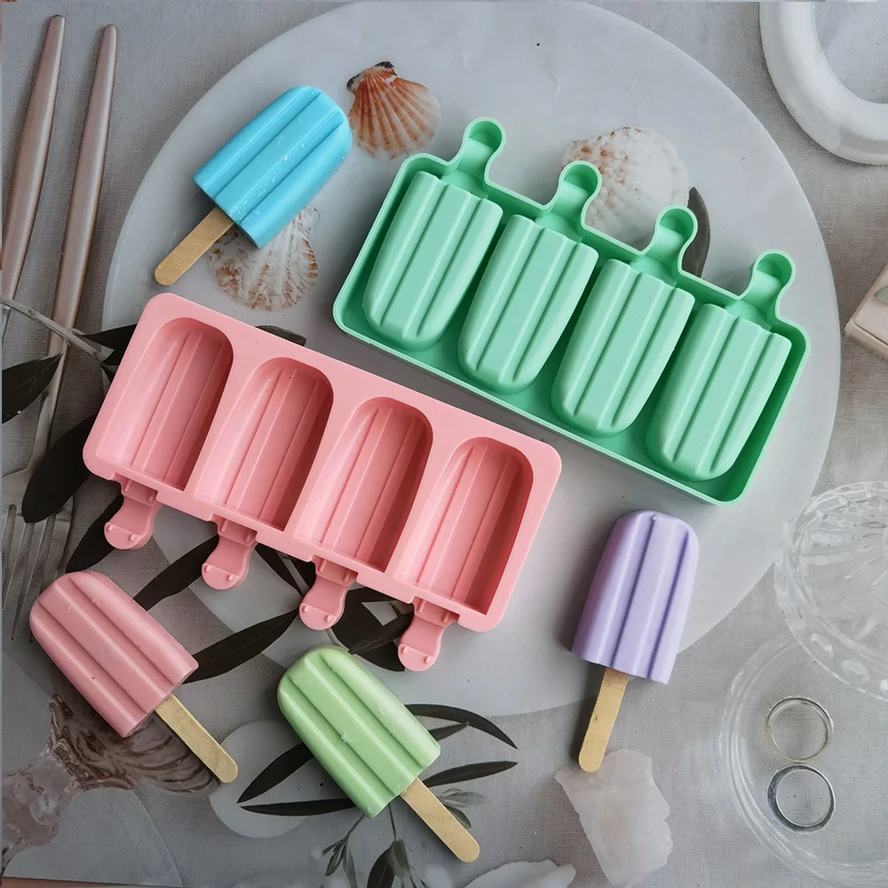 1pc, Popsicle Mold, Creative Popsicle Mold, 4 Cavities DIY Ice Bar Maker  Mould, Silicone Popsicle Mold, Ice Cream Mold, Frozen Ice Cube Box,  Household