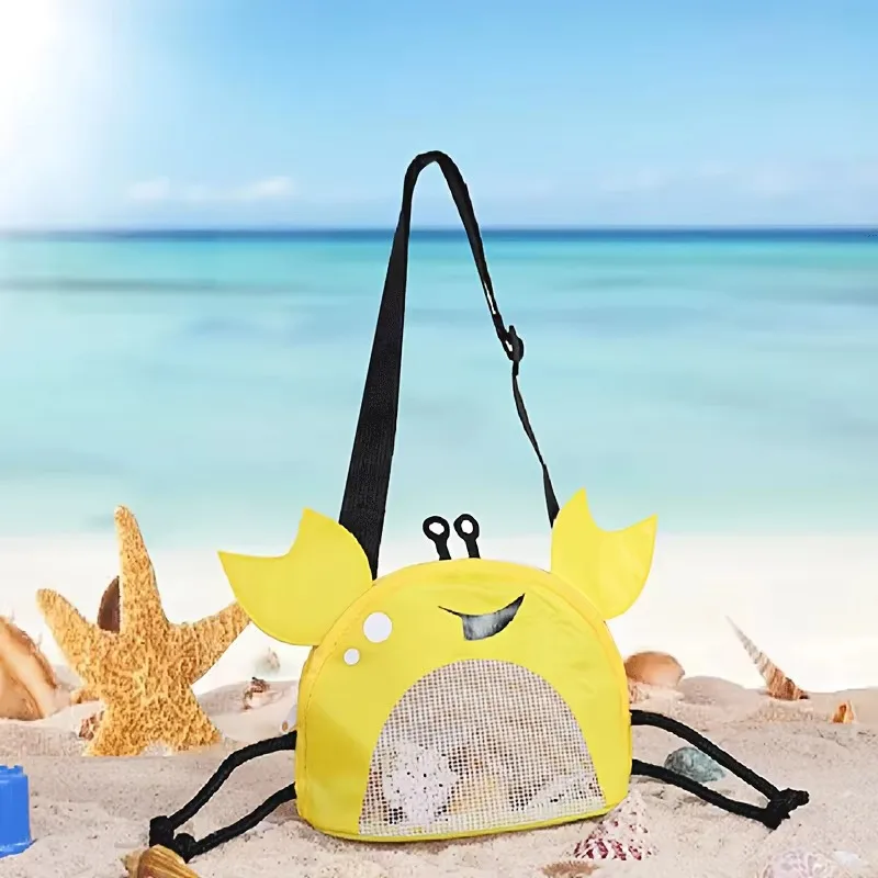 Cute Lightweight Polyester Crab Shaped Beach Bag, Mesh Pocket Zip Closure Colorful Crossbody Bag, Multiple Colors for Youngsters