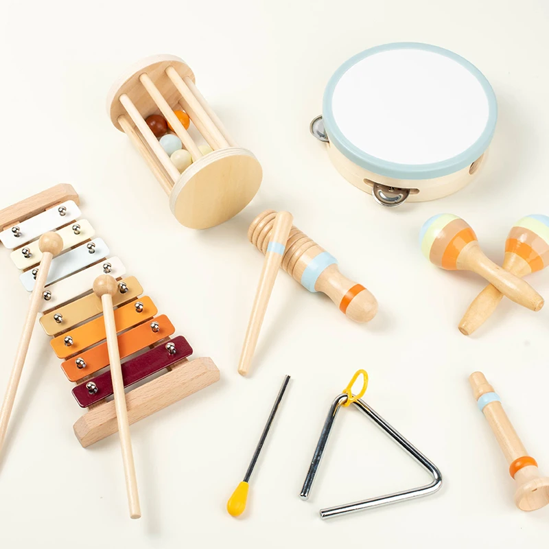 7pcs Toddlers Early Education Gift Castanet Sand Hammer Tambourine Kindergarten Orff Percussion Instrument Musical Toys for Baby 2