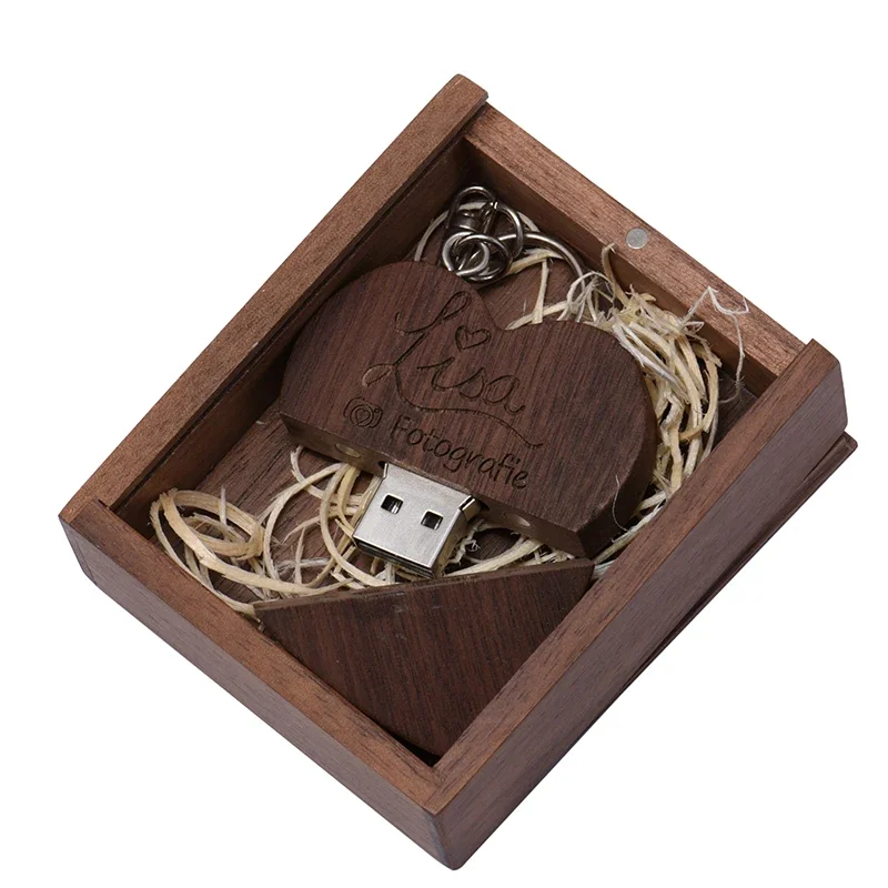 Madeira Coração Usb Flash Drive com Logotipo Livre Real Capacidade Memory Stick Pen Drive Fotografia Presentes de Casamento u Disk 10 Peças Lote 64gb 32gb - Imagem 2